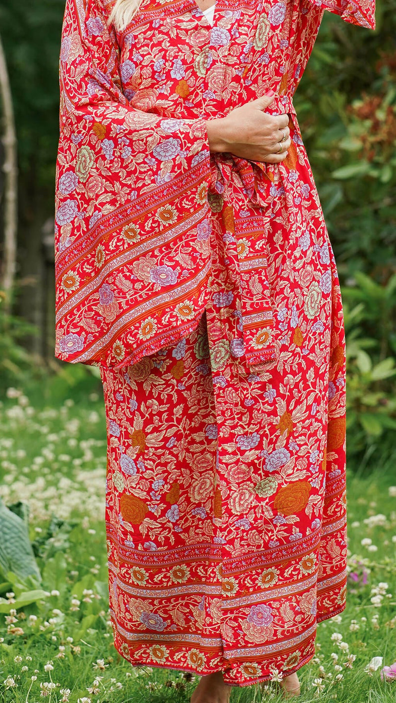 bohemsk kimono rød - forglemmegei kimono