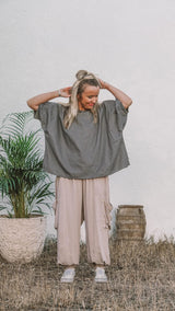 oversize grå lintopp - hestemynte topp