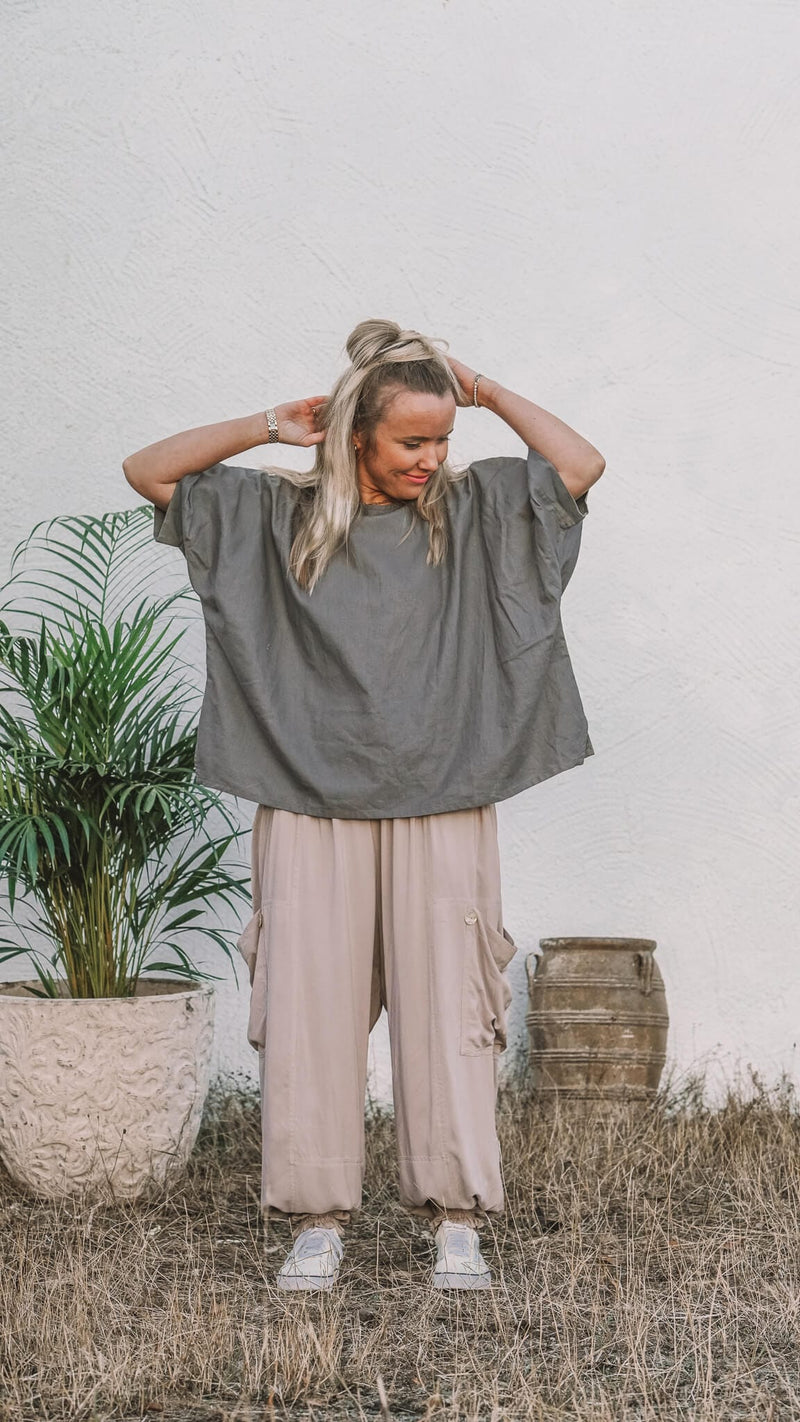 oversize grå lintopp - hestemynte topp