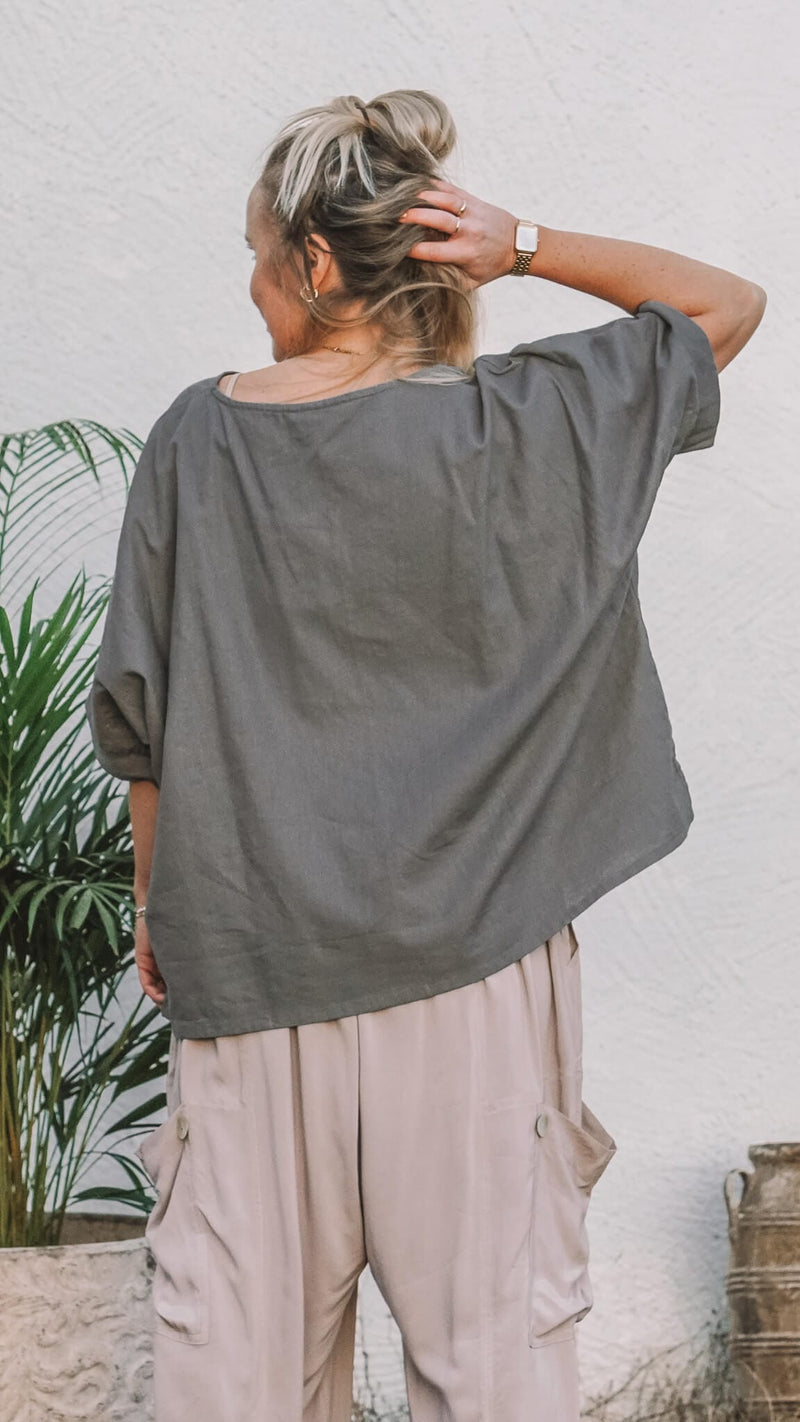 oversize grå lintopp - hestemynte topp