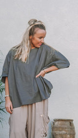 oversize grå lintopp - hestemynte topp