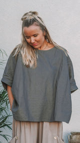 oversize grå lintopp - hestemynte topp
