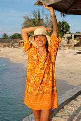 retro bluse, 60 70 talls. Orange og brun