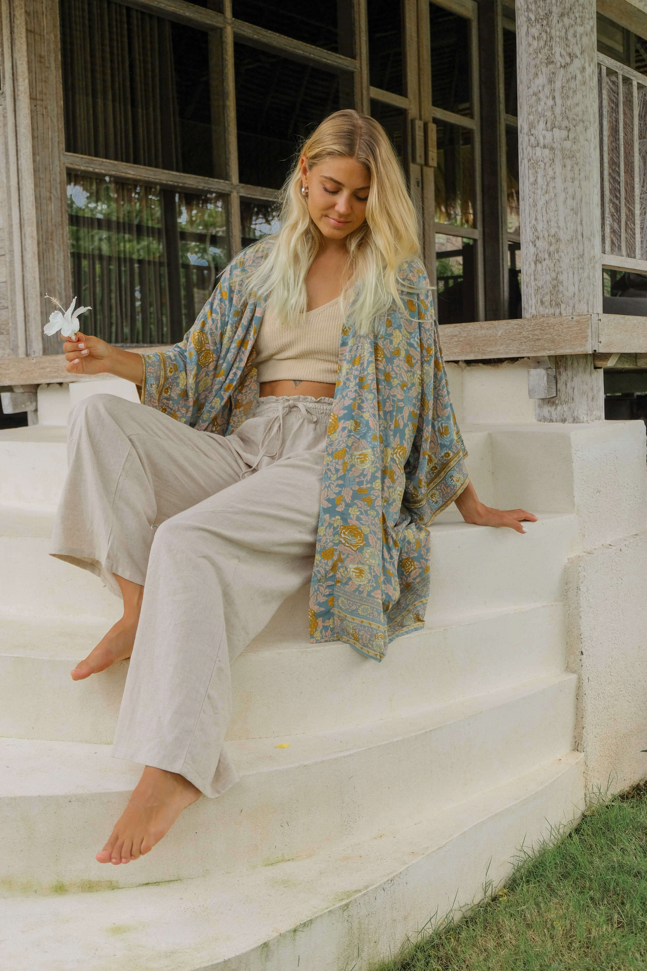 Sjøgrønn kort kimono