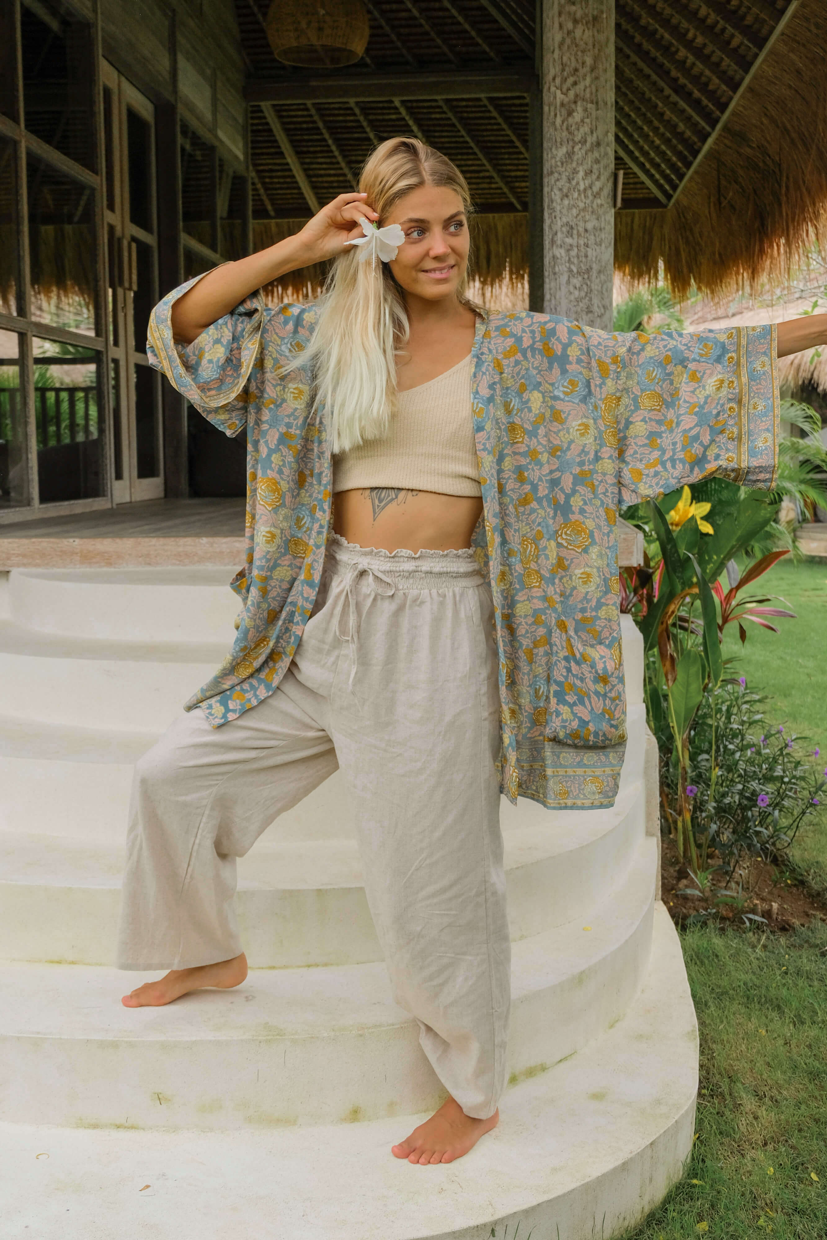Sjøgrønn kort kimono