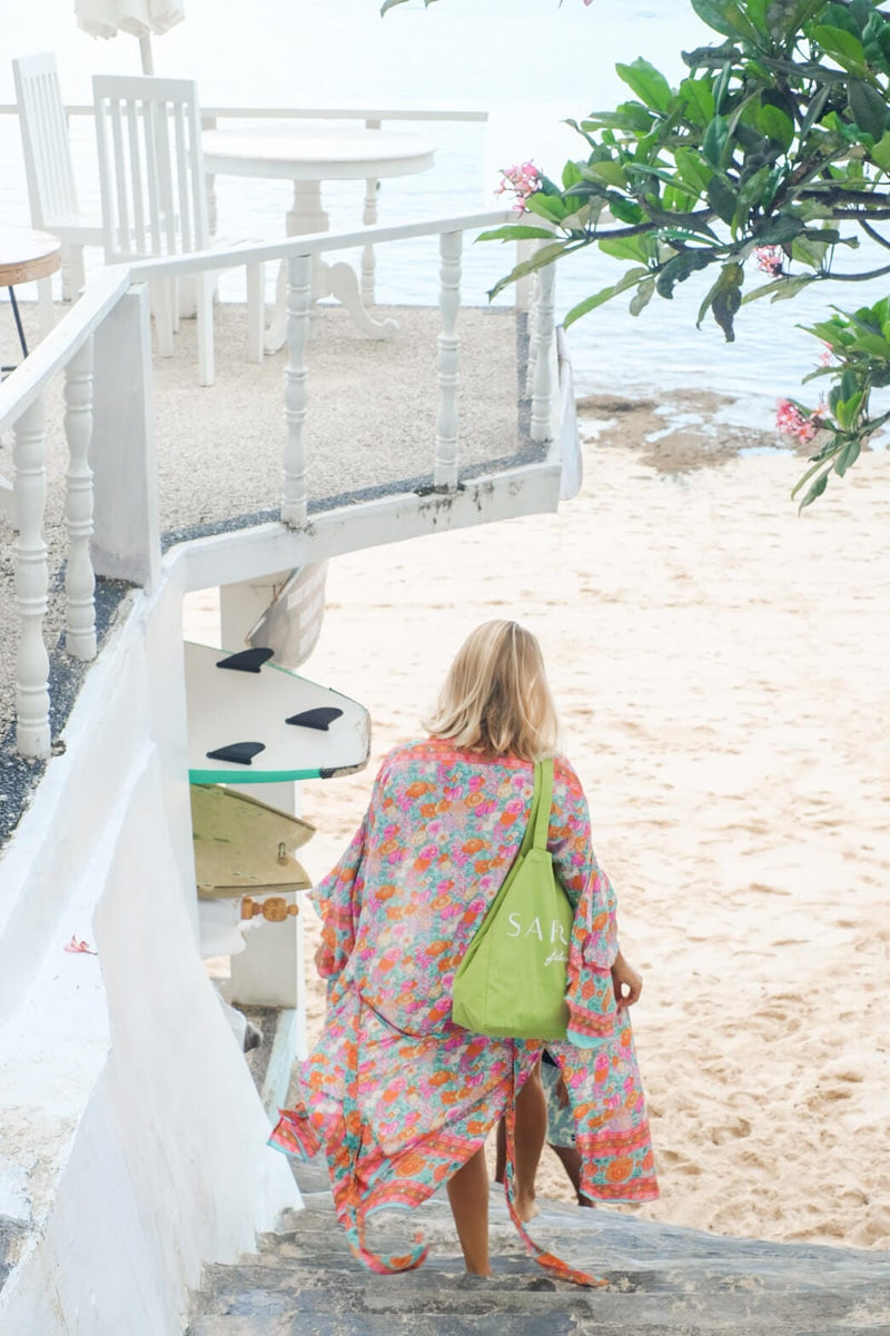 fotsid kimono med volang ermer
