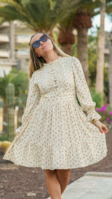 Sommerkjole med lange ermer, beige