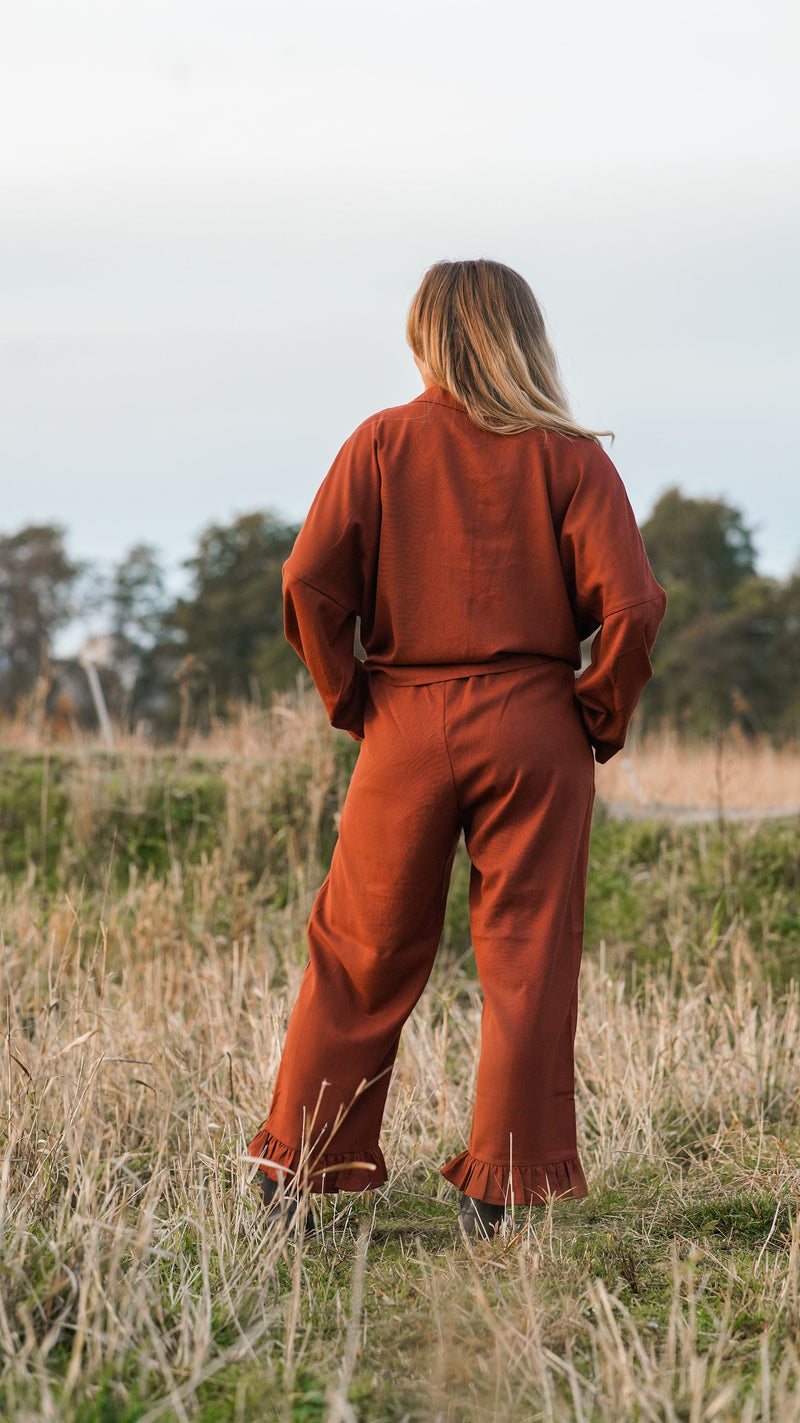 rustbrun avslappet linbukse - soleie bukse