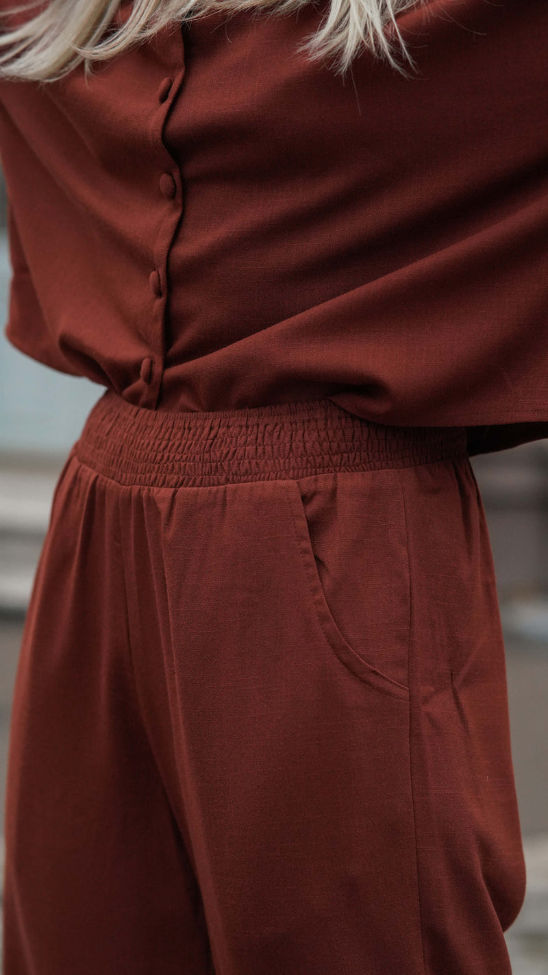 rustbrun avslappet linbukse - røsslyng bukse