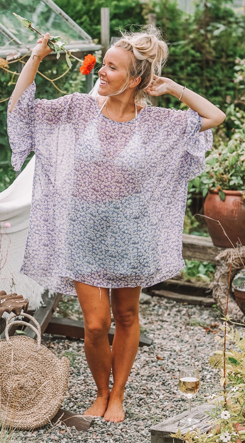 chiffon lilla kaftan - papegøyeblomst kaftan