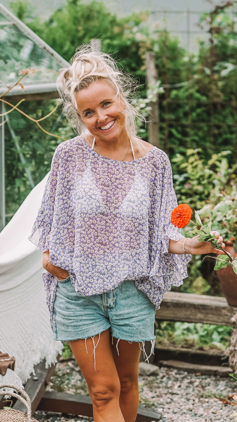 chiffon lilla kaftan - papegøyeblomst kaftan