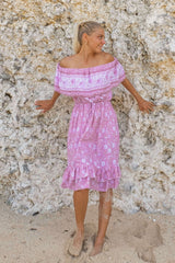 Rosa off shoulder sommerkjole, solkjole